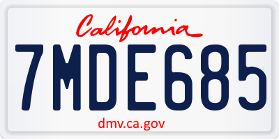 CA license plate 7MDE685