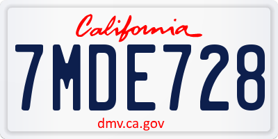CA license plate 7MDE728