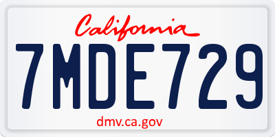 CA license plate 7MDE729