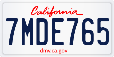 CA license plate 7MDE765