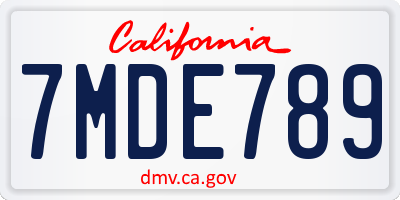 CA license plate 7MDE789