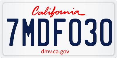 CA license plate 7MDF030