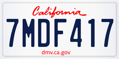 CA license plate 7MDF417