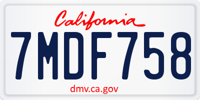 CA license plate 7MDF758