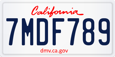 CA license plate 7MDF789