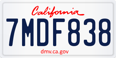 CA license plate 7MDF838
