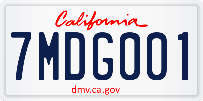 CA license plate 7MDG001