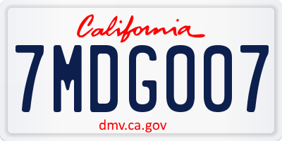 CA license plate 7MDG007