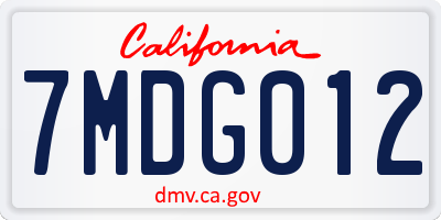 CA license plate 7MDG012