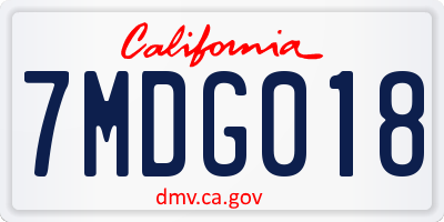 CA license plate 7MDG018