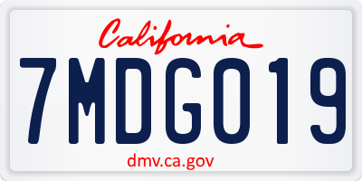 CA license plate 7MDG019