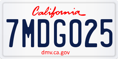 CA license plate 7MDG025