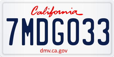CA license plate 7MDG033