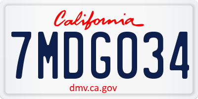 CA license plate 7MDG034