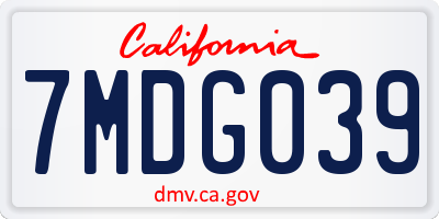 CA license plate 7MDG039