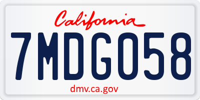 CA license plate 7MDG058