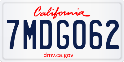 CA license plate 7MDG062