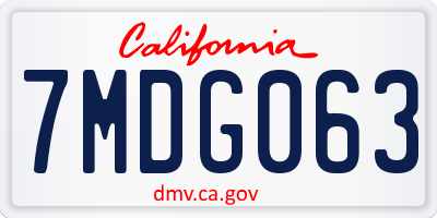 CA license plate 7MDG063