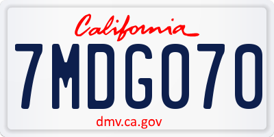 CA license plate 7MDG070