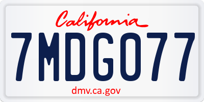 CA license plate 7MDG077