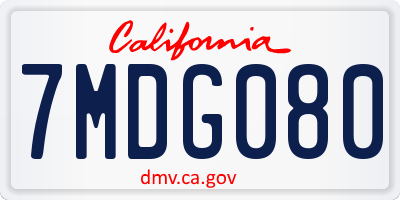 CA license plate 7MDG080