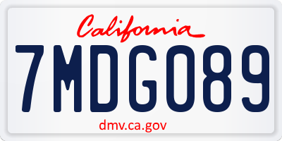 CA license plate 7MDG089