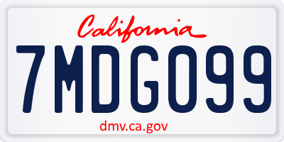 CA license plate 7MDG099