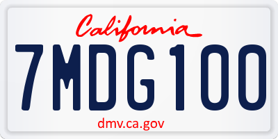 CA license plate 7MDG100