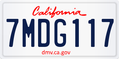 CA license plate 7MDG117