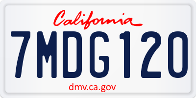 CA license plate 7MDG120
