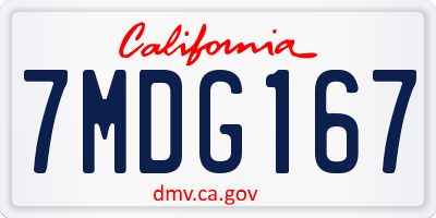 CA license plate 7MDG167