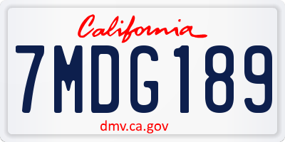 CA license plate 7MDG189