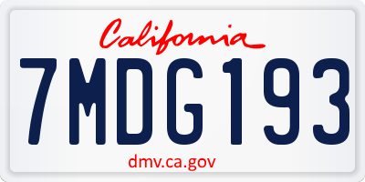 CA license plate 7MDG193