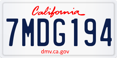 CA license plate 7MDG194