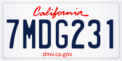 CA license plate 7MDG231