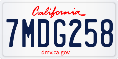 CA license plate 7MDG258