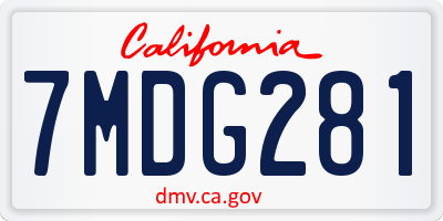 CA license plate 7MDG281