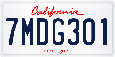 CA license plate 7MDG301