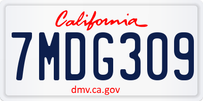 CA license plate 7MDG309