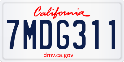 CA license plate 7MDG311