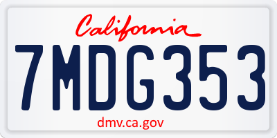 CA license plate 7MDG353