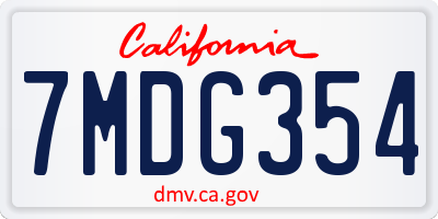 CA license plate 7MDG354