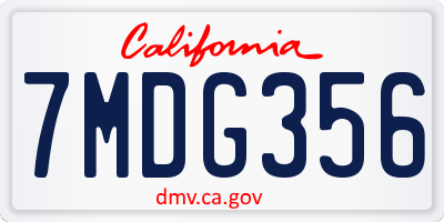 CA license plate 7MDG356