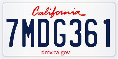 CA license plate 7MDG361