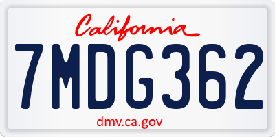 CA license plate 7MDG362