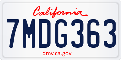 CA license plate 7MDG363