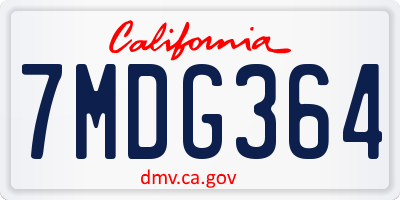 CA license plate 7MDG364