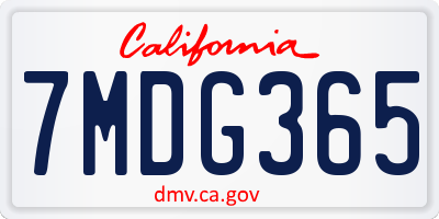 CA license plate 7MDG365