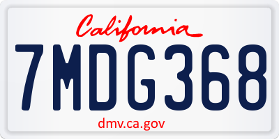 CA license plate 7MDG368