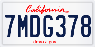 CA license plate 7MDG378